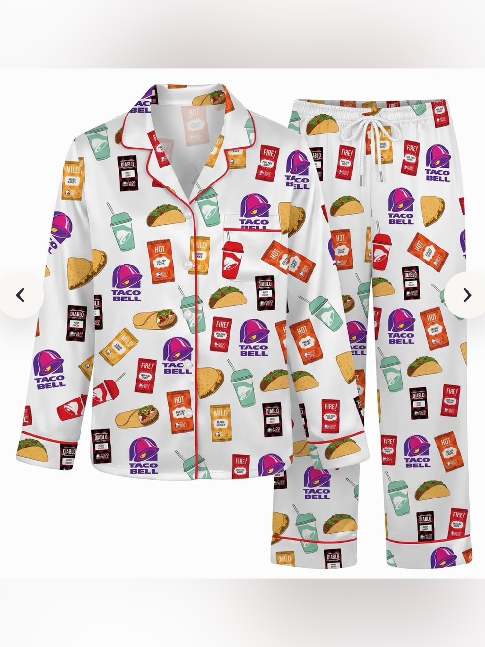 NWT Novelty White Taco & Logo Pajama Set Size XXXL